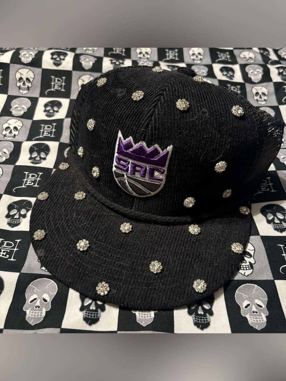 Sacramento Kings Corduroy Black Bedazzled Embellished SnapBack Hat